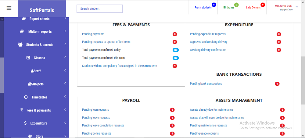 SoftPortals dashboard screenshot